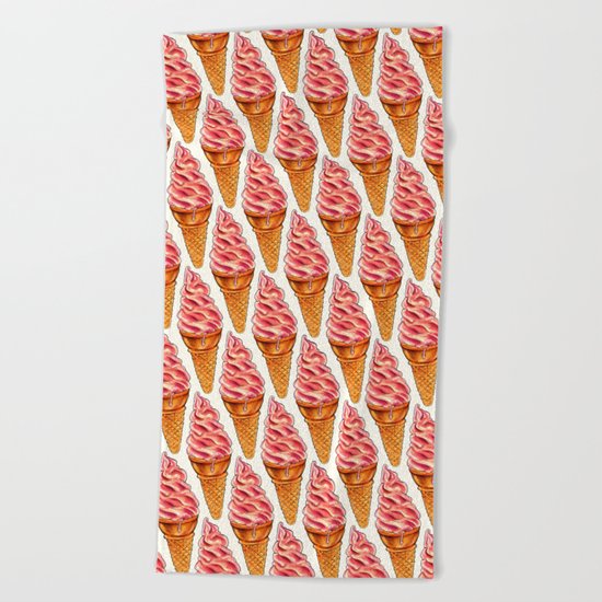 Ice Cream Pattern - Strawberry Beach Towel
