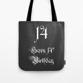 [ Thumbnail: Happy 14th Birthday - Fancy, Ornate, Intricate Look Tote Bag ]