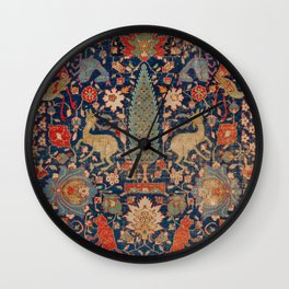 17th Century Persian Rug Print with Animals Wall Clock | Persian, Nature, Pattern, Lion, Ethnic, Graphicdesign, Decor, 17Thcentury, Floral, Iran 