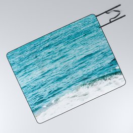 Teal Ocean Wave Photography Picnic Blanket