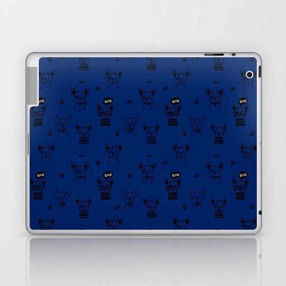 Blue and Black Hand Drawn Dog Puppy Pattern Laptop & iPad Skin