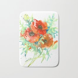 Red Poppies, Red flowers, French Country Style Field Flowers Bath Mat | Redpoppies, Redfloralart, Reddesign, Summerflowers, Floralpainting, Watercolor, Nature, Poppyflowers, Floraldesign, Wood 