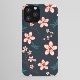 Cherry Blossom Season Dark Green Background iPhone Case