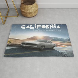 California collage Rug | Sun, Collage, Black And White, Illustration, Adventure, Road66, Pop Art, Travel, Digital, Typography 