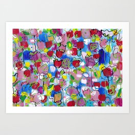 Red and Blue Abstract Pattern Painting Art Print