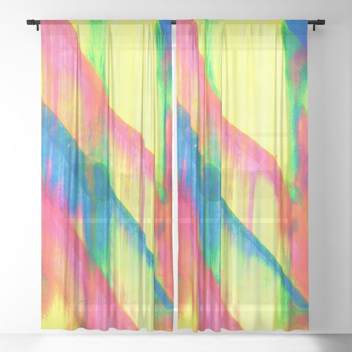 Glowing Neon Abstract Painting V2 Sheer Curtain