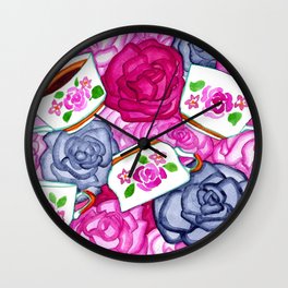 Cups and Roses Pink Palette  Wall Clock