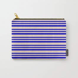[ Thumbnail: Blue & Bisque Colored Stripes/Lines Pattern Carry-All Pouch ]