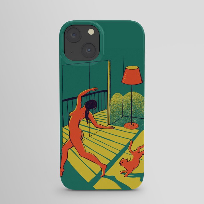 Dancing with the cat | Moody sunset light and shadows Aesthetic Green room Naked dance Femme Fatale  iPhone Case