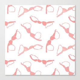 La Femme Pink Bra Pattern on White Canvas Print