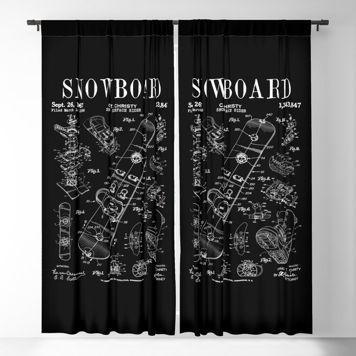 Snowboard Winter Snowboarding Vintage Patent Drawing Print Blackout Curtain