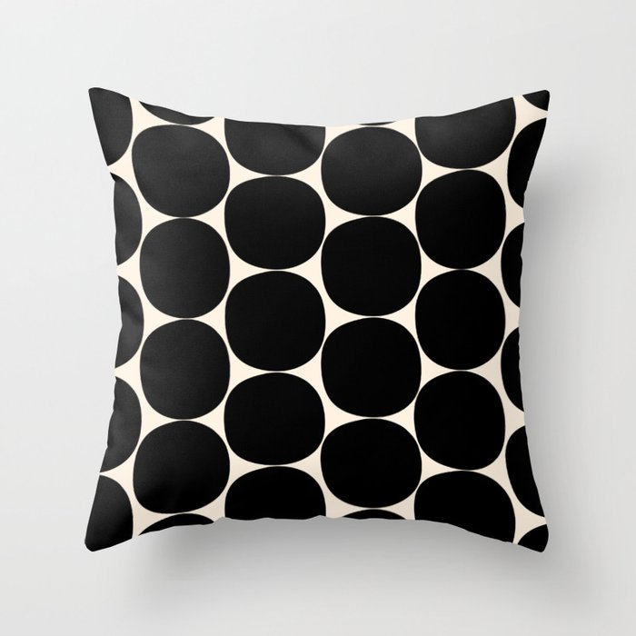 Mid-Century Mod Minimalist Dot Pattern in Black and Almond Cream Throw Pillow