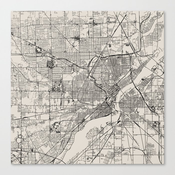 USA, Toledo - Black & White City Map Canvas Print