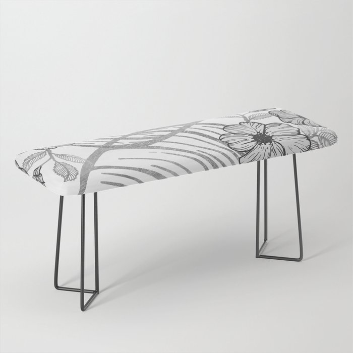 Tropical Black White Silver Monstera Leaves Floral Bench