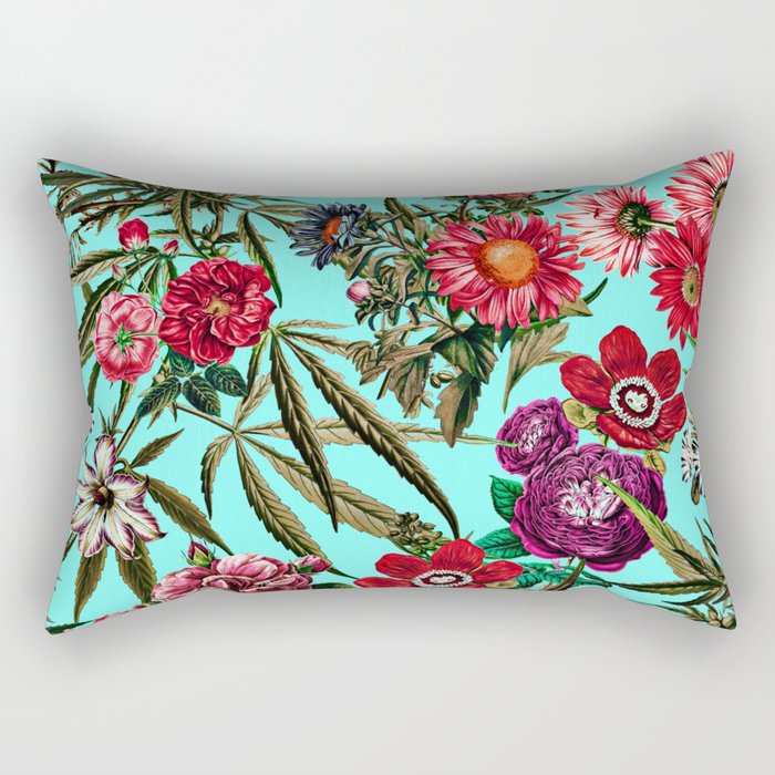 Marijuana and Floral Pattern II Rectangular Pillow