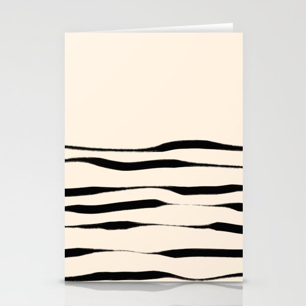 Wavy Ink Stripes Organic Minimalist Modern Half Pattern in Black and Almond Cream Stationery Cards