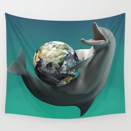 The Dolphin with the planet Earth Wall Tapestry