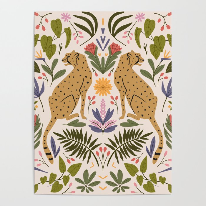 Modern colorful folk style cheetah print  Poster