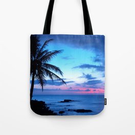 Tropical Island Beach Ocean Pink Blue Sunset Photo Tote Bag