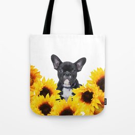 French Bulldog with sunflowers Tote Bag