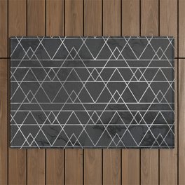 Silver Geometric Modern Pattern Trendy Black Marble Outdoor Rug