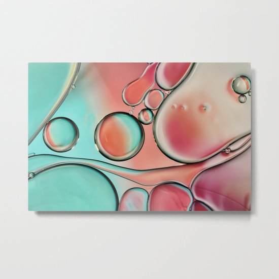 Bubble Abstract with Cyan & Pink Metal Print