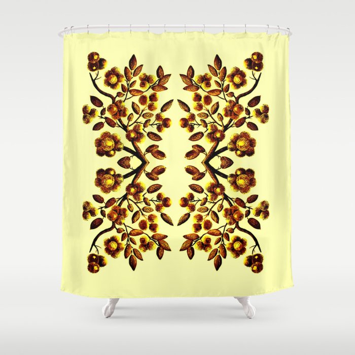 Yellow Brown Flower Leaf Pattern Vector Shower Curtain By Costa