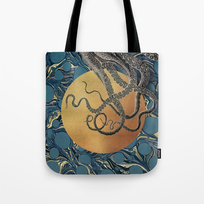 Gold Marble Octopus Tote Bag