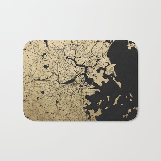 Boston Black and Gold Map Bath Mat