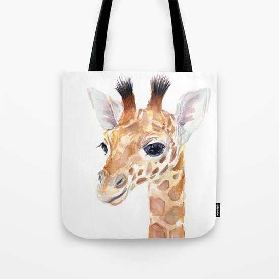 Baby Giraffe Cute Animal Watercolor Tote Bag