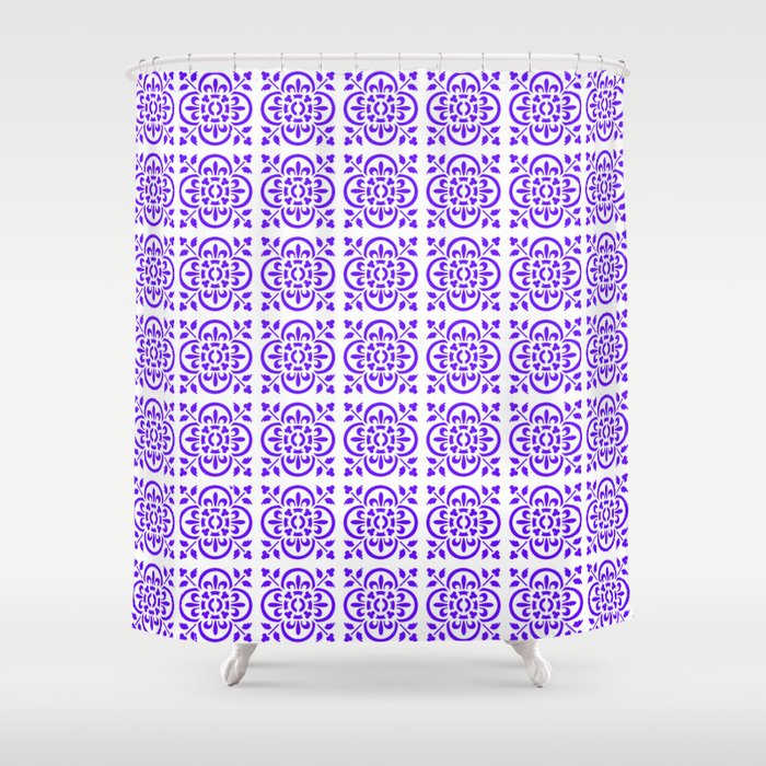 Art Deco Style Repeat Pattern Blue Shower Curtain