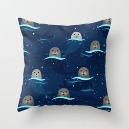 Seals in Glowing Sea Throw Pillow