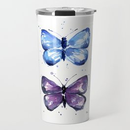 Butterflies Watercolor Blue and Purple Butterfly Travel Mug
