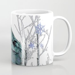 CROW/RAVEN IN WINTER TREE & SNOWFLAKES Coffee Mug | Birds, Holiyayart, Birdsinart, Acrylic, Drawing, Digital Manipulation, Crowart, Colored Pencil, Snowflakes, Ravenart 