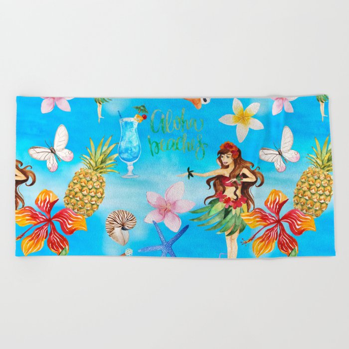Aloha Beach Party Pattern With Hula Towel By Aloha Beach Party Pattern With Hula Towel