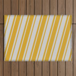 [ Thumbnail: Goldenrod and Light Gray Colored Pattern of Stripes Outdoor Rug ]