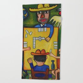 The Domino Players (Juego de Domino), Plaza Dolores, Santiago de Cuba, oil on canvas, by José Rodríguez Fuster Beach Towel