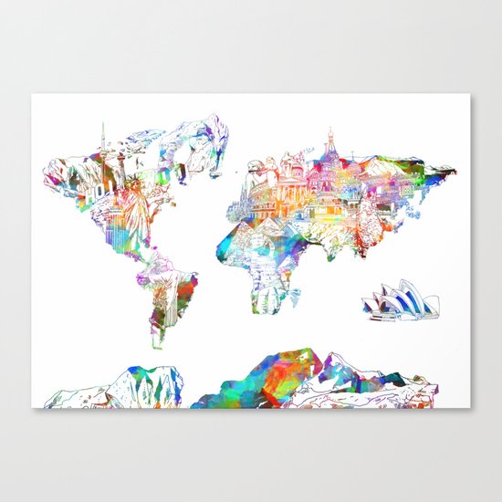 world map landmarks collage Canvas Print
