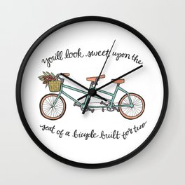 Bicycle Built For Two | Tandem Bike Basket Flowers Lettering Wall Clock