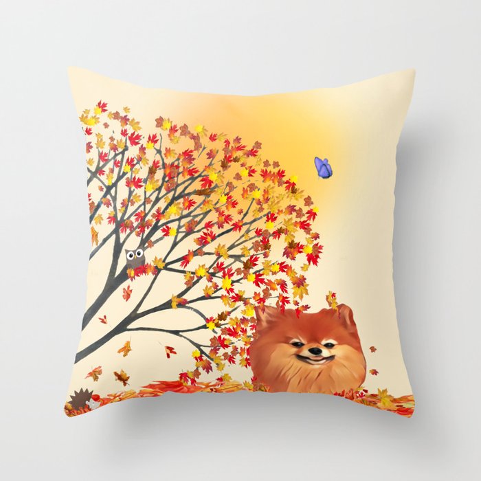 Chilli the Pom Pawtumn Throw Pillow