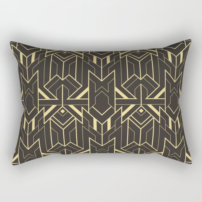 Vintage modern geometric tiles pattern. Golden lined shape. Abstract art deco seamless luxury background.  Rectangular Pillow