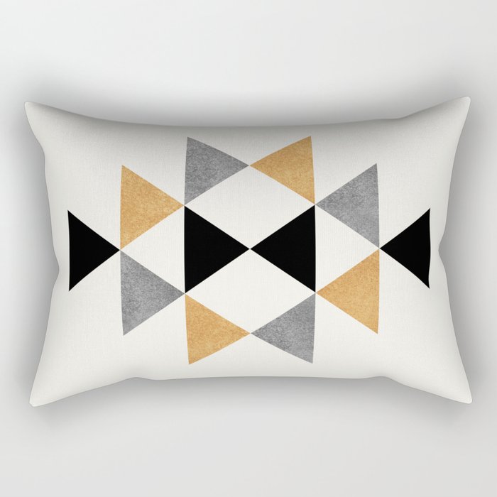 Aztec Graphic - Gold Gray Rectangular Pillow