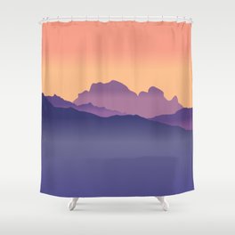 Misty Mountains Orange Sunset  Shower Curtain