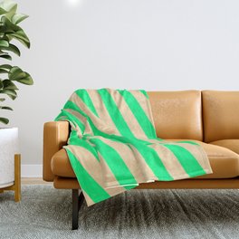 [ Thumbnail: Green and Tan Colored Pattern of Stripes Throw Blanket ]