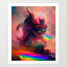 Psychedelic Cthulhu Rainbow Sea Mist Art Print