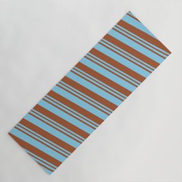 [ Thumbnail: Sky Blue & Sienna Colored Lined/Striped Pattern Yoga Mat ]