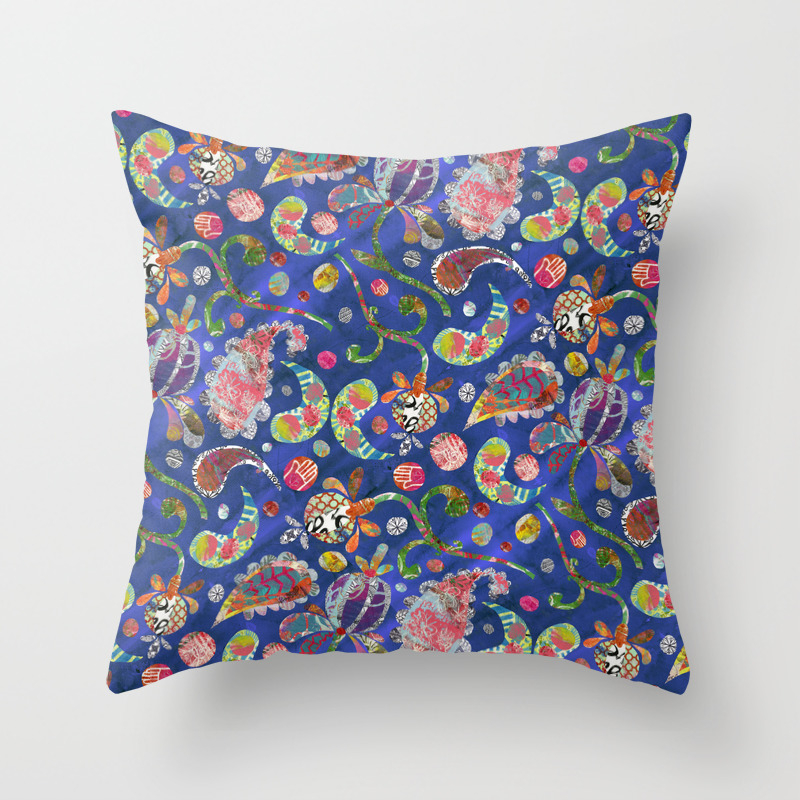 Blue Paisley Collage Throw Pillow By Balzerdesigns Society6