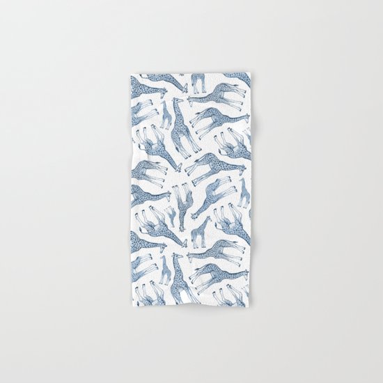 Navy Blue Giraffes on White Hand & Bath Towel