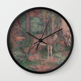 Deer in the Middle of Forest with Other Animals Wall Clock