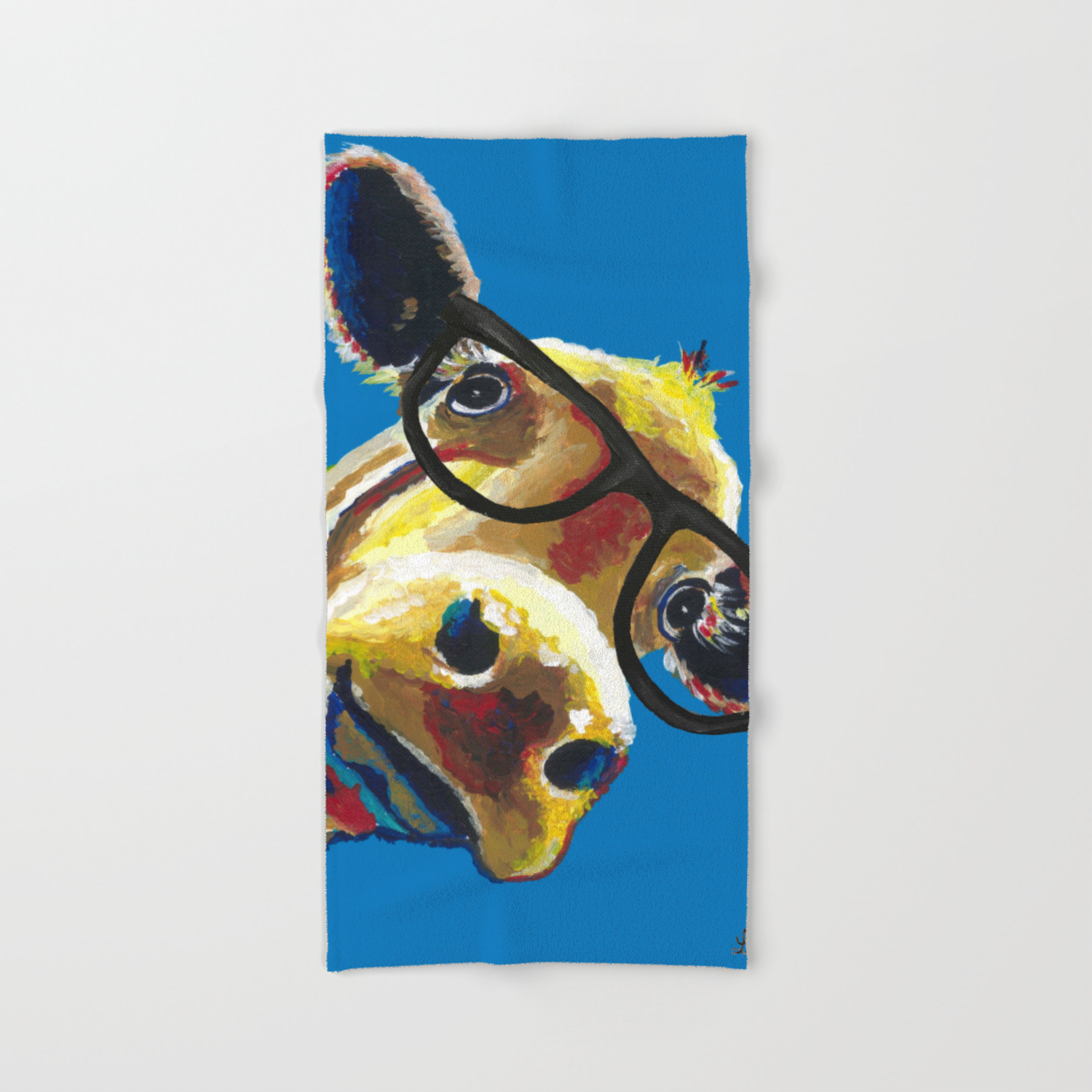Cute Cow With Glasses Up Close Glasses Cow Hand Bath Towel By